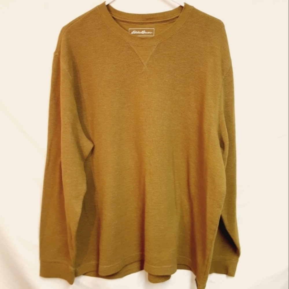 EDDIE BAUER THERMAL WAFFLE KNIT CREWNECK in BUTTERSCOTCH, MENS SIZE 2XL.